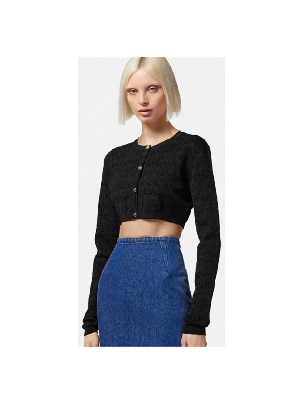 ✨ New Authentic Versace Runway Croc-Jacquard Cropped Cardigan ✨ size 44